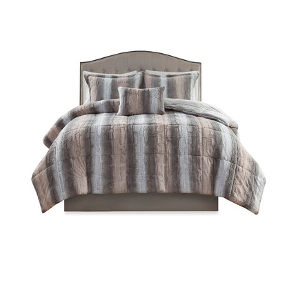 Zuri Faux Fur Comforter Set - Blush/Grey