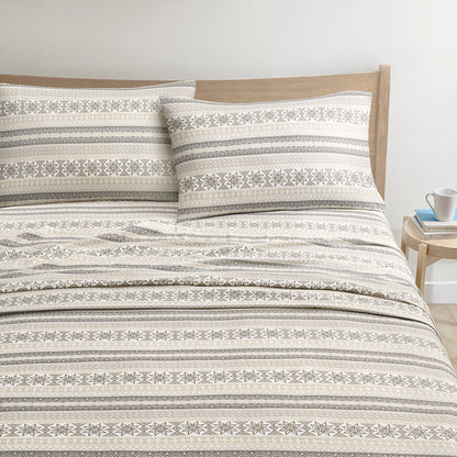 Cozy Cotton Flannel Printed Sheet Set - Gray/Taupe Nordic