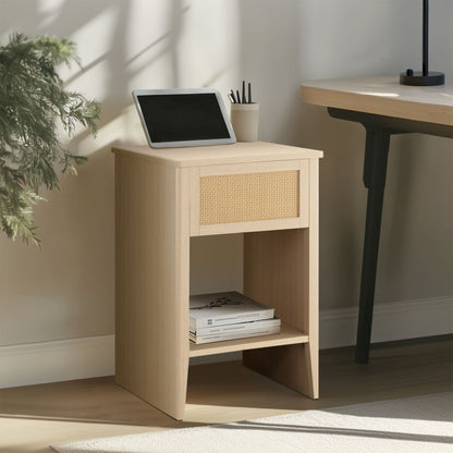Lennox Rattan Accent Table with Built-in Charging Station & LED Light - Natural