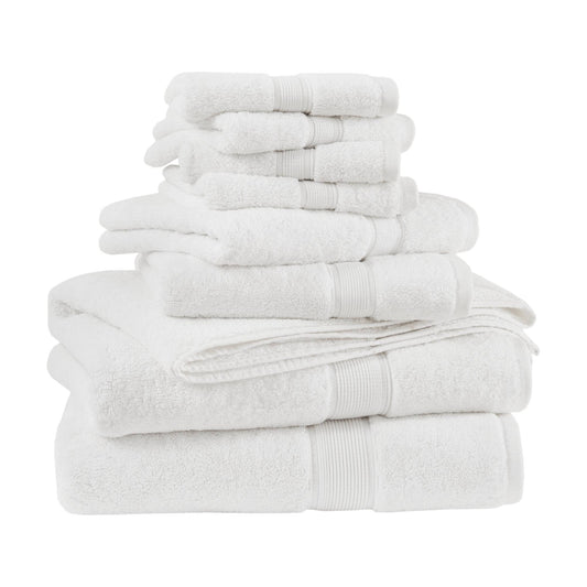 800GSM 100% Cotton 8 Piece Towel Set - White