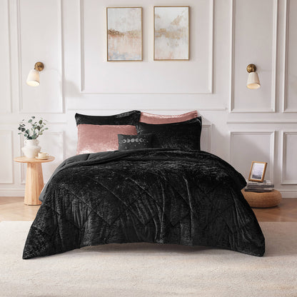 Felicia Velvet Comforter Set with Throw Pillow - Black