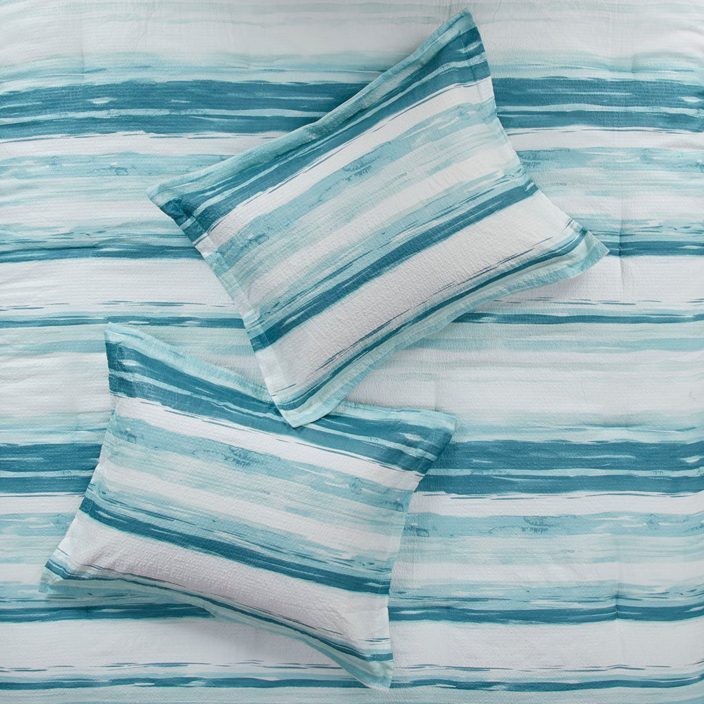 Marina 8 Piece Printed Seersucker Comforter and Quilt Set Collection - Aqua