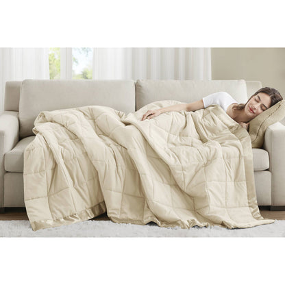 Windom Lightweight Down Alternative Blanket with Satin Trim - Cream