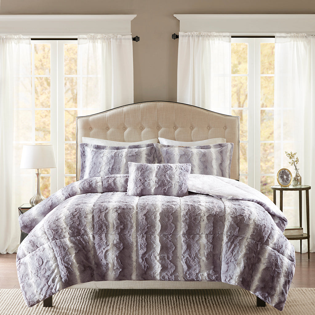 Zuri Faux Fur Comforter Set - Grey