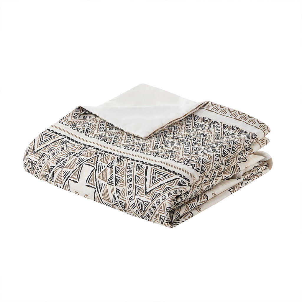 Ibiza 4 Piece Printed Duvet Cover Set with Throw Pillow - Black/Ivory