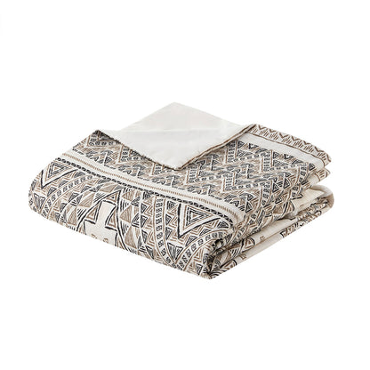 Ibiza 4 Piece Printed Duvet Cover Set with Throw Pillow - Black/Ivory