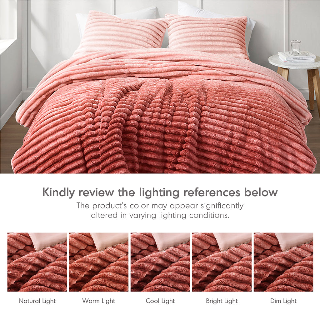 Avril Fluffy Ribbed Plush Comforter Set - Blush Ombre