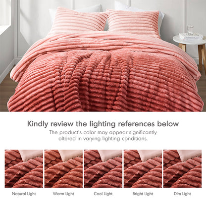 Avril Fluffy Ribbed Plush Comforter Set - Blush Ombre