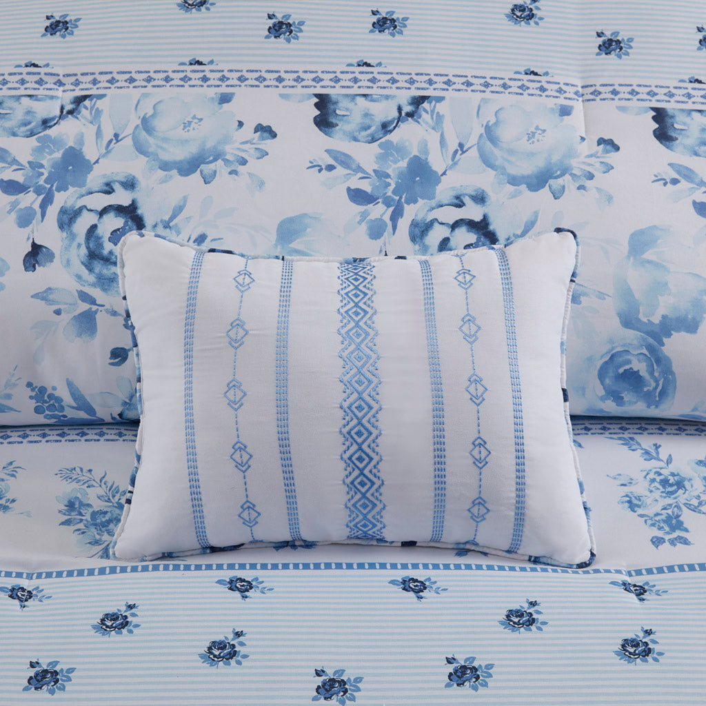Christa Floral Striped Comforter Set - Blue