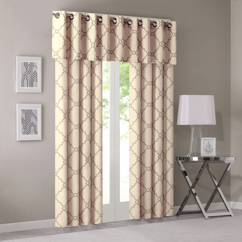 Saratoga Fretwork Print Grommet Top Window Valance - Beige/Grey