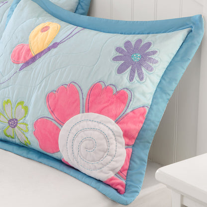 Crazy Daisy Reversible Quilt Set with Throw Pillow - Multi