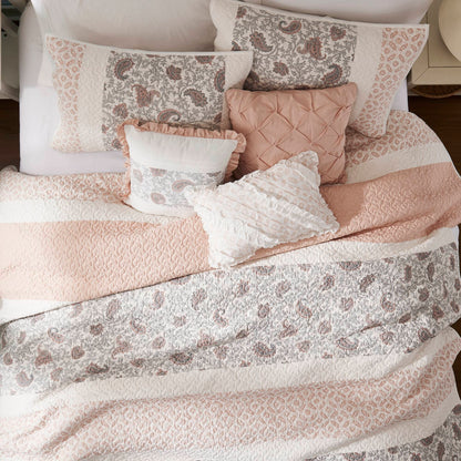 Dawn 6 Piece Cotton Percale Quilt Set with Throw Pillows - Blush