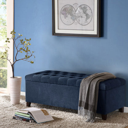 Shandra Tufted Top Upholstered Storage Bench - Navy