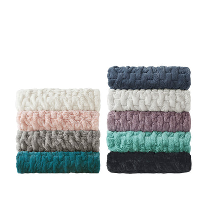 Ruched Fur Throw - Aqua