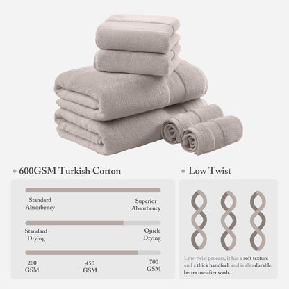 Turkish Cotton 6 Piece Bath Towel Set - Taupe