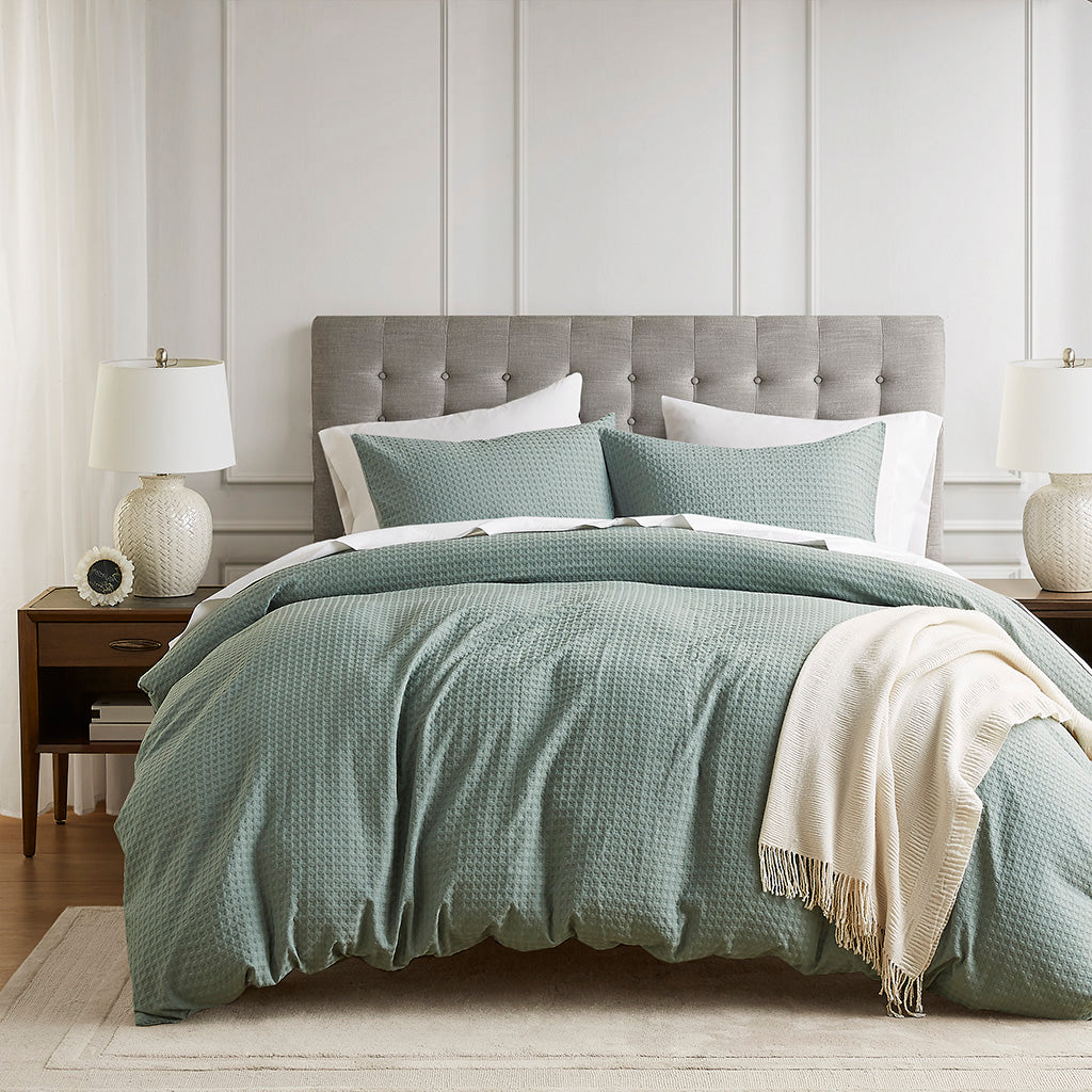 Mina Weave Textured Duvet Cover Set - Sage Green