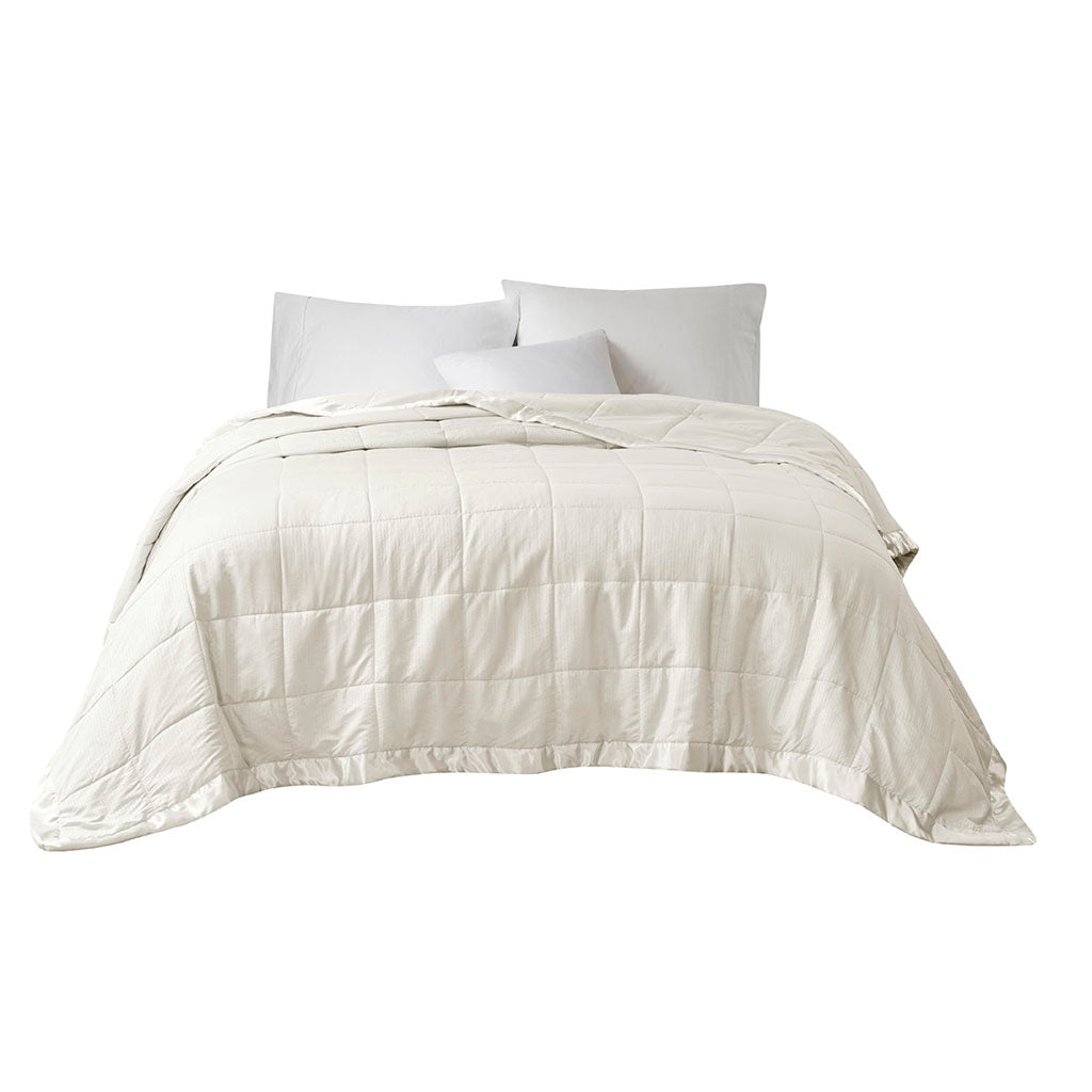 Cambria Oversized Down Alternative Blanket with Satin Trim - Ivory