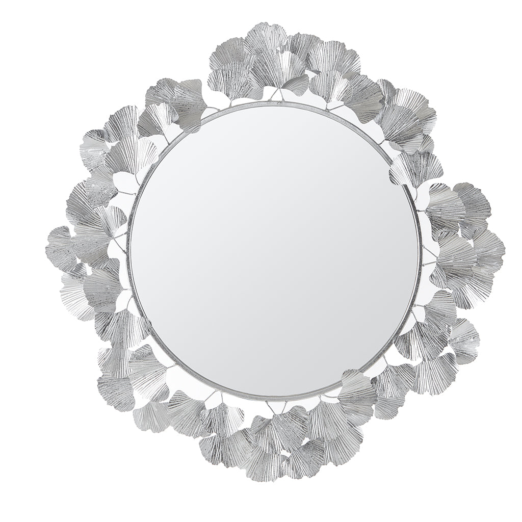 Eden Gingko Leaf Round Wall Mirror 30.5” - Silver