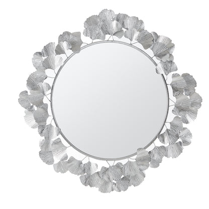 Eden Gingko Leaf Round Wall Mirror 30.5” - Silver