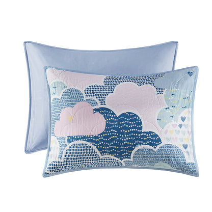 Cloud  Reversible Cotton Quilt Set with Throw Pillows - Blue