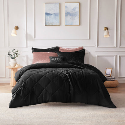 Felicia Velvet Comforter Set with Throw Pillow - Black