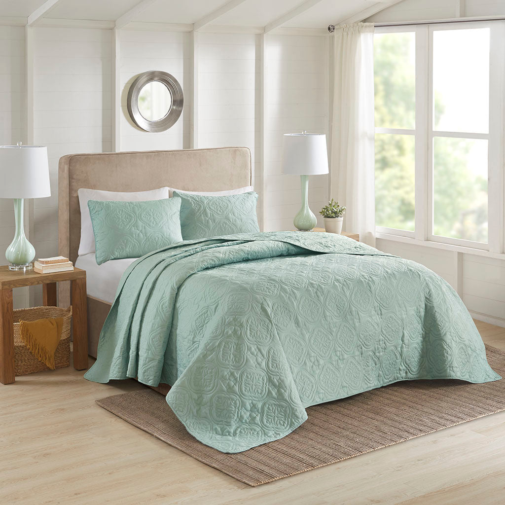 Oakley 3 Piece Reversible Bedspread Set - Seafoam