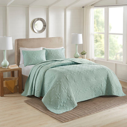 Oakley 3 Piece Reversible Bedspread Set - Seafoam
