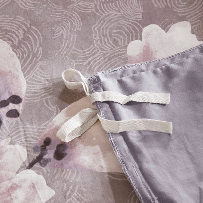 Sakura Blossom 3 Piece Cotton Sateen Printed Duvet Cover Set - Lilac