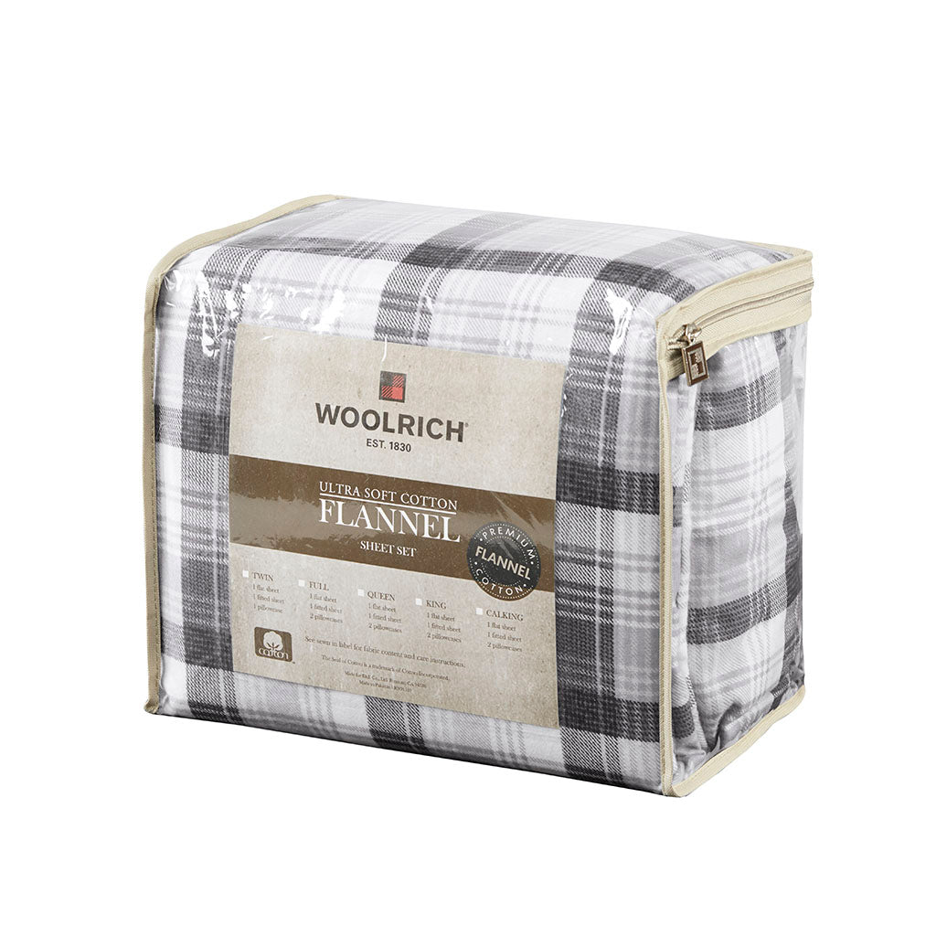Cotton Flannel Sheet Set - Grey Plaid