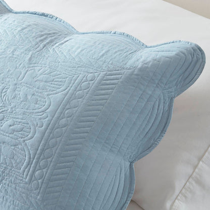 Tuscany 3 Piece Reversible Scalloped Edge Quilt Set - Blue