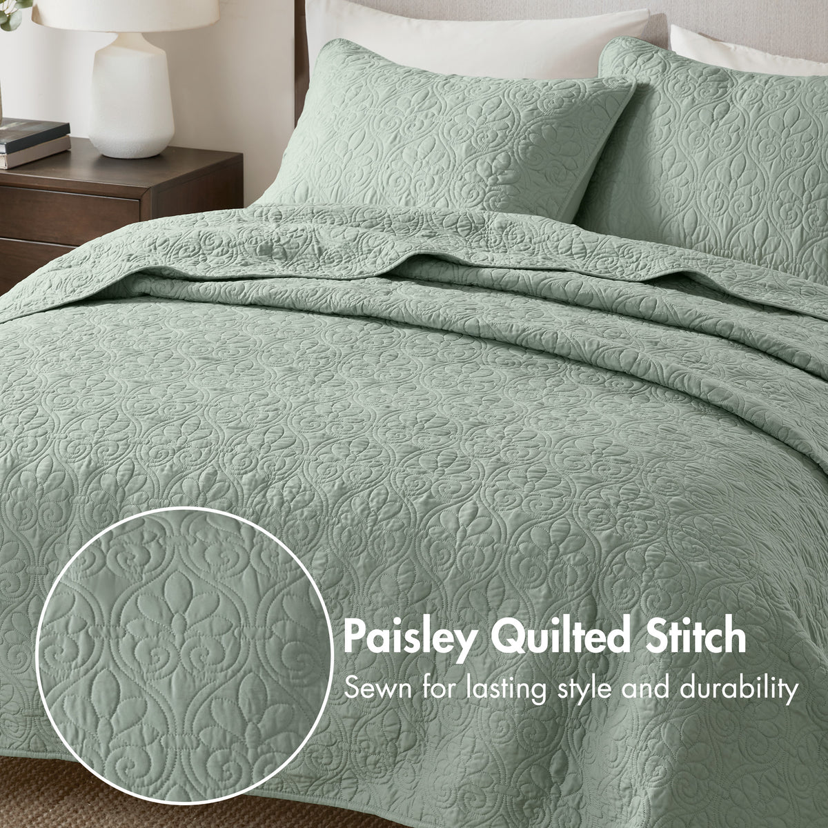 Quebec Reversible Quilt Set - Seafoam