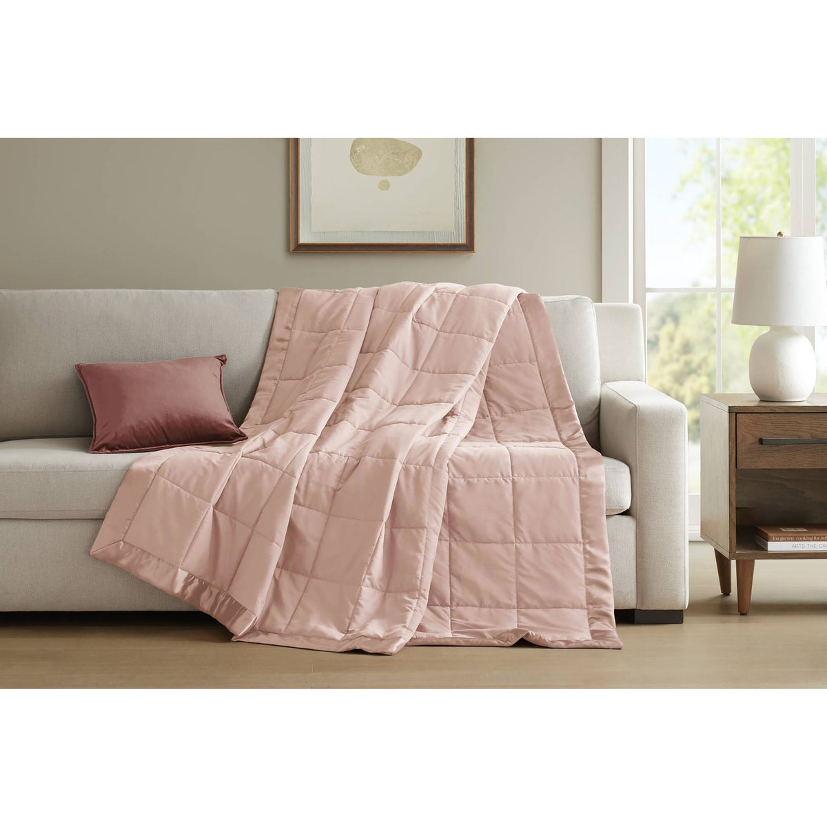 Windom Lightweight Down Alternative Blanket with Satin Trim - Blush