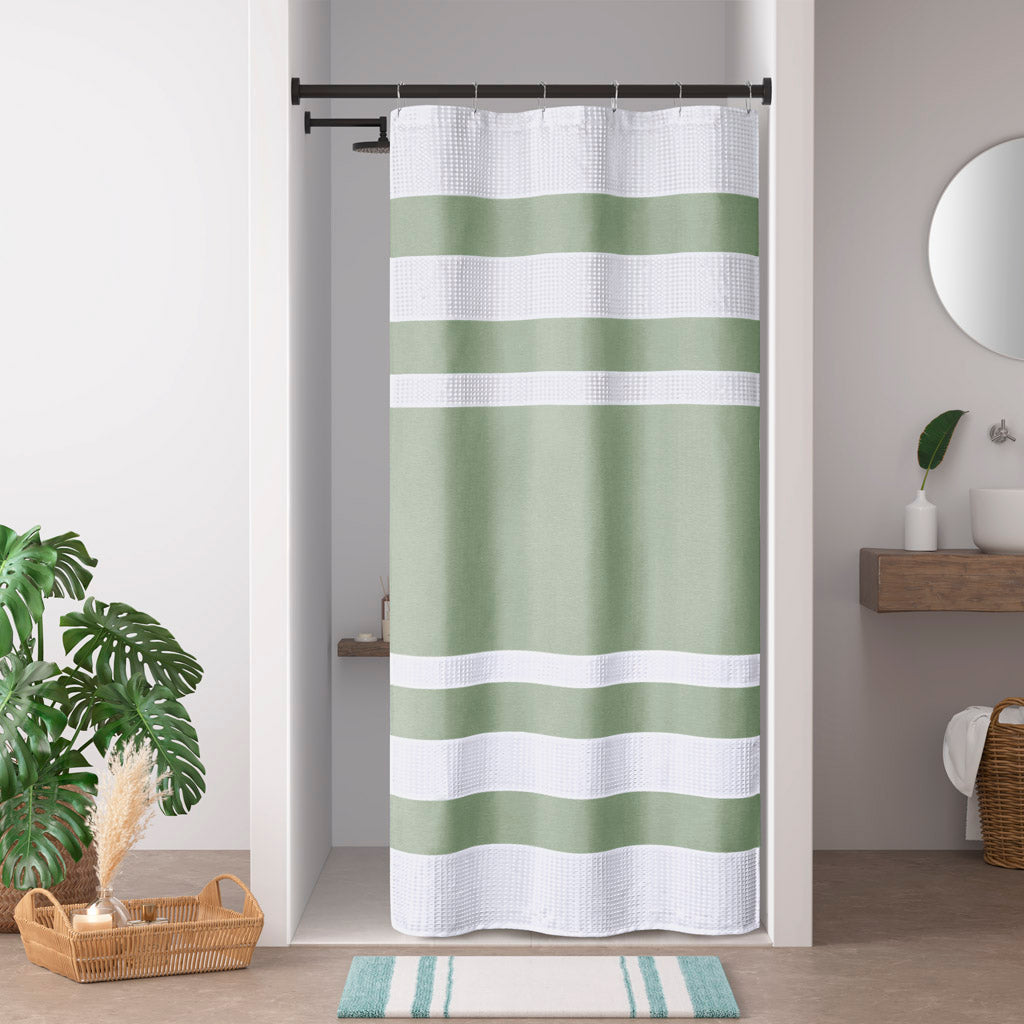 Spa Waffle Shower Curtain with 3M Treatment - Sage Green