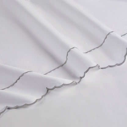 Brielle Scalloped Edge Cotton Sheet Set - Grey