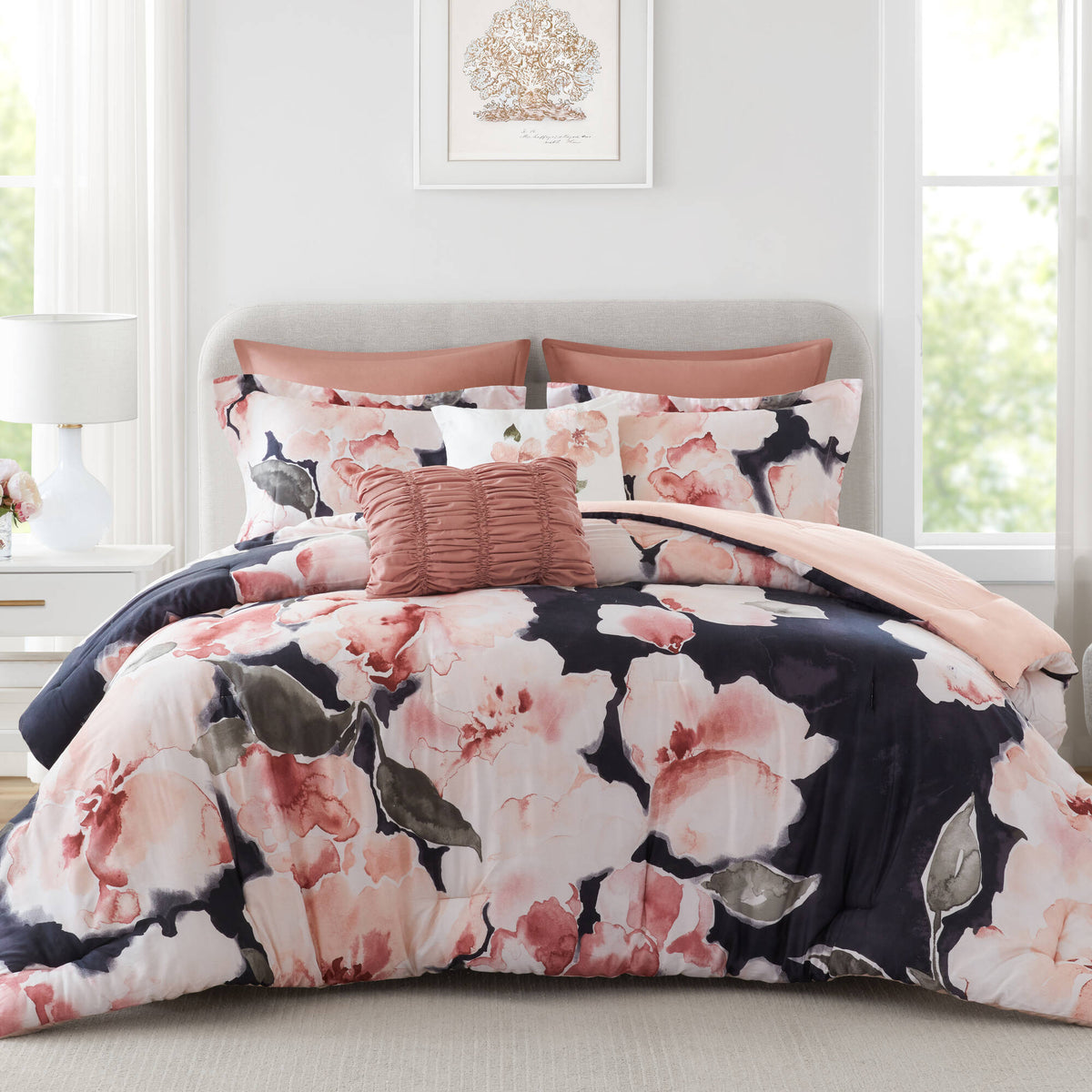 Shanti 7pcs Printed Comforter set - Blush