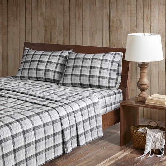 Cotton Flannel Sheet Set - Grey Plaid