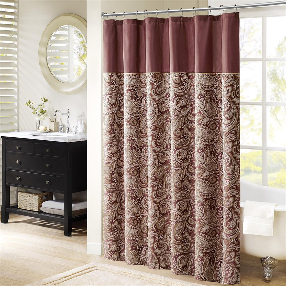 Aubrey Jacquard Shower Curtain - Burgundy