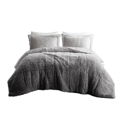 Brielle Ombre Shaggy Long Fur Comforter Mini Set - Grey