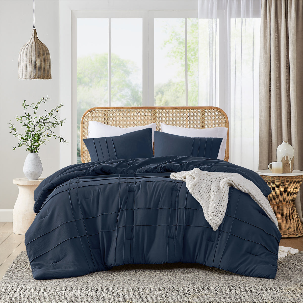 Walker Soft Washed Pleated Comforter Set - Navy