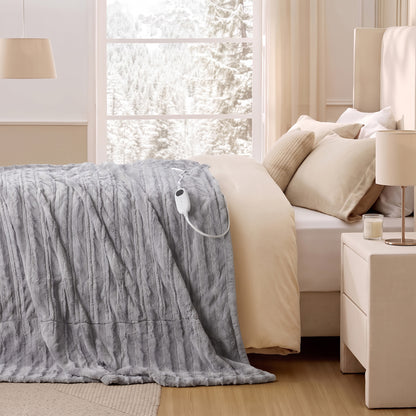 Heated Duke Faux Fur Heated Throw - Grey