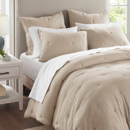 Breeze cotton gauze embroidered Euro Sham - Taupe