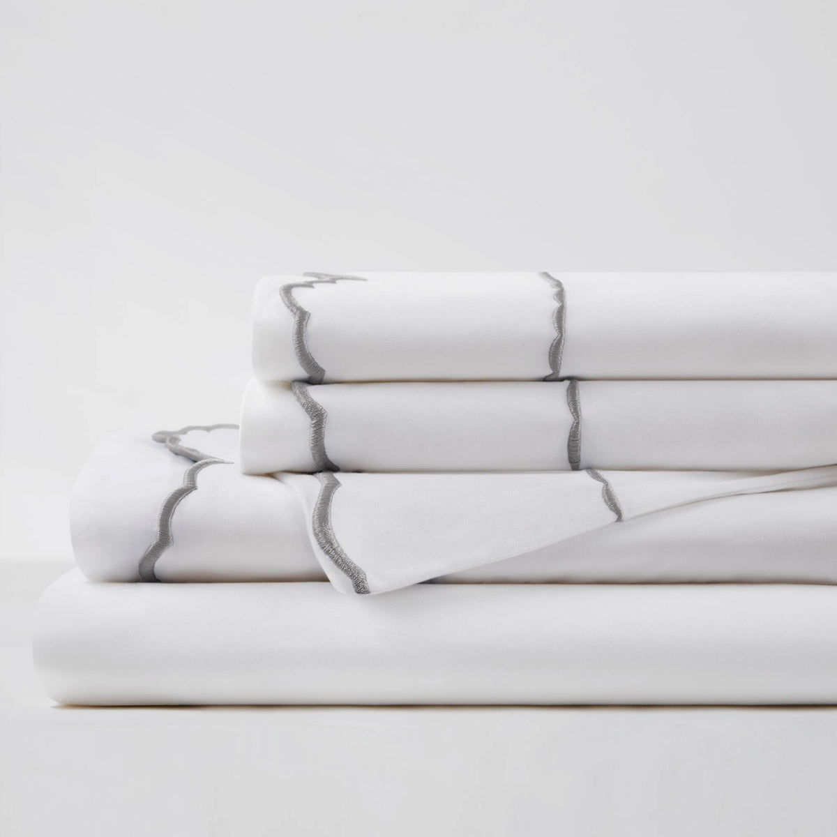 Brielle Scalloped Edge Cotton Sheet Set - Grey