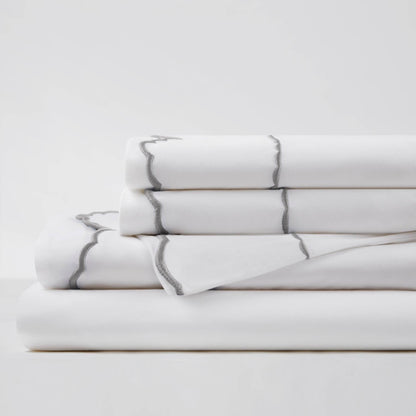 Brielle Scalloped Edge Cotton Sheet Set - Grey