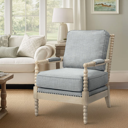 Donohue Turned Spindle Wood Accent Armchair - Light Blue/Antique Cream