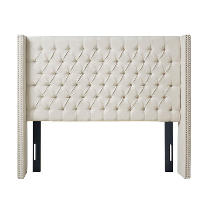Amelia Upholstered Wingback Headboard with Button Tufting & Nailhead Trim - Cream