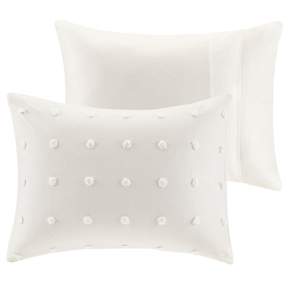 Brooklyn Cotton Jacquard Comforter Set with Euro Shams and Throw Pillows - Ivory