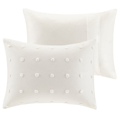Brooklyn Cotton Jacquard Comforter Set with Euro Shams and Throw Pillows - Ivory