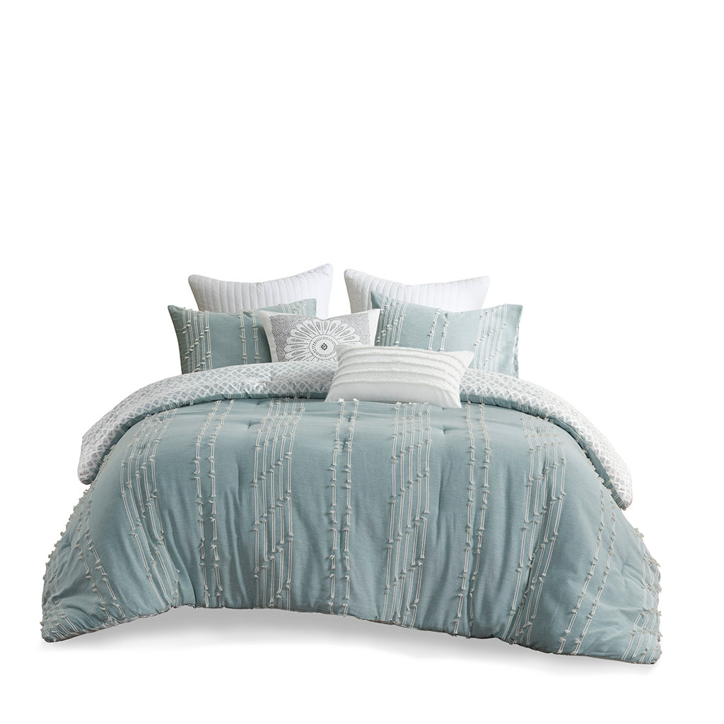Kara 3 Piece Cotton Jacquard Comforter Set - Aqua