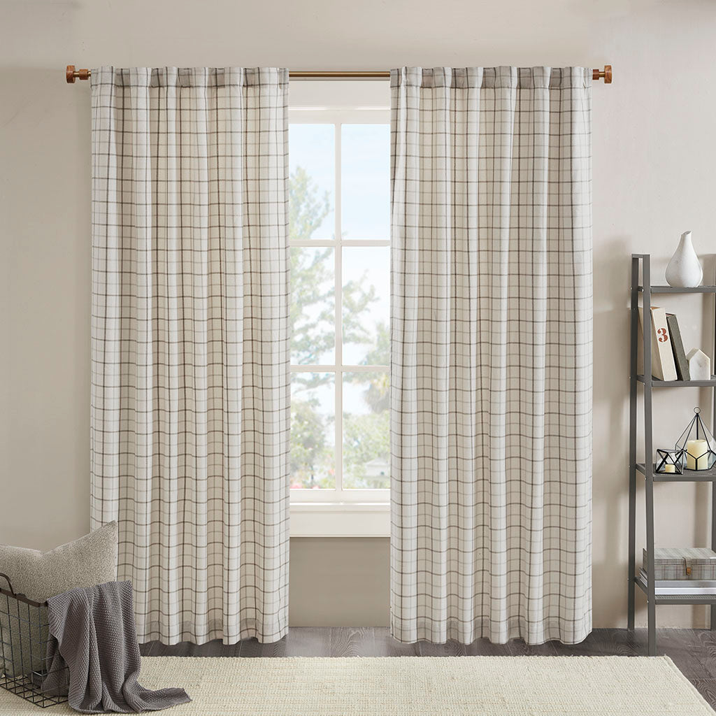 Anaheim Plaid Rod Pocket and Back Tab Curtain Panel with Fleece Lining - Natural