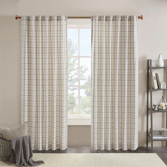 Anaheim Plaid Rod Pocket and Back Tab Curtain Panel with Fleece Lining - Natural